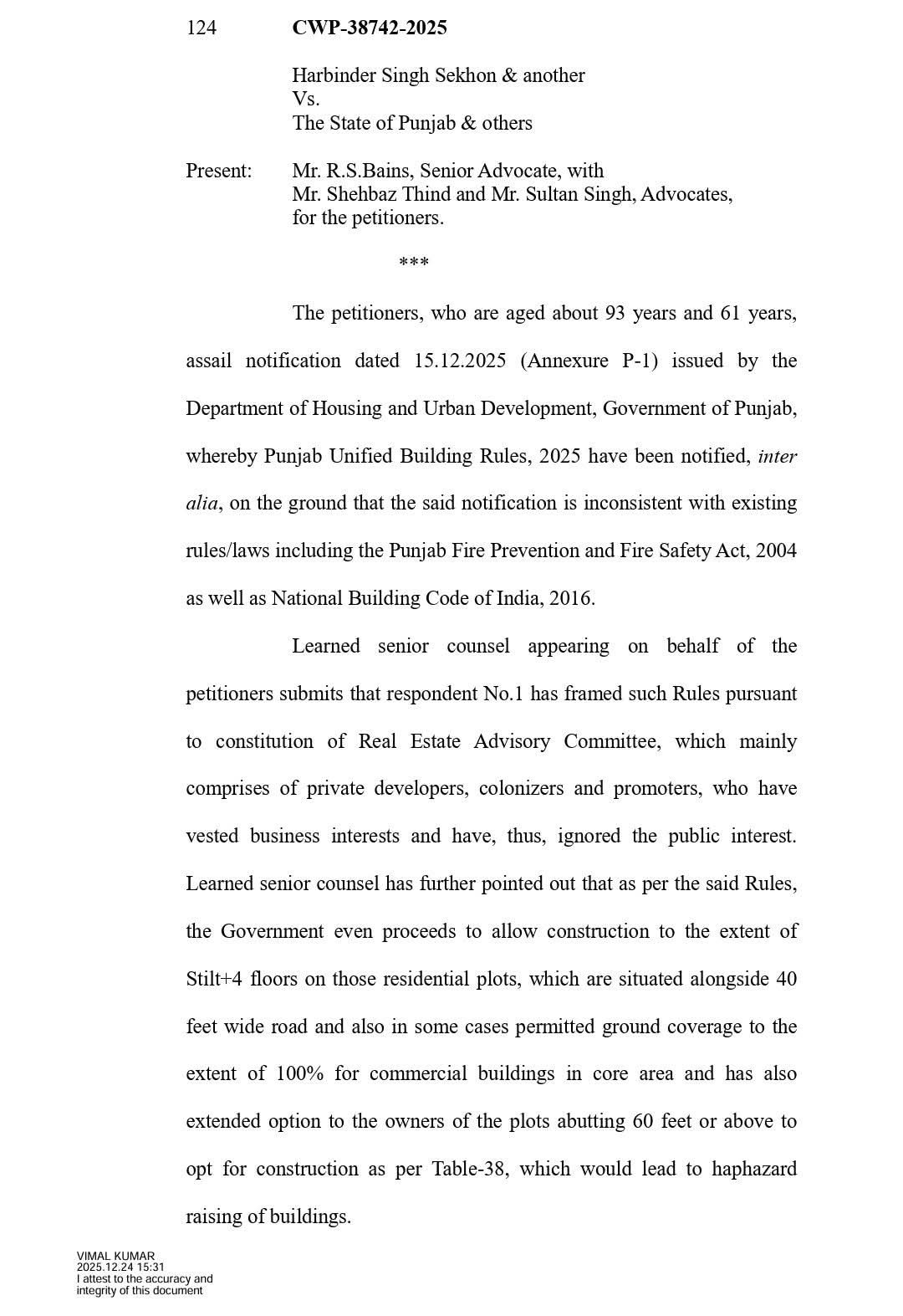 ਪੰਜਾਬ ਸਰਕਾਰ ਵੱਲੋਂ ਕਾਹਲੀ ਵਿੱਚ ਬਣਾਏ ਨਵੇਂ ਏਕੀਕ੍ਰਿਤ ਮਿਉਂਸੀਪਲ ਬਿਲਡਿੰਗ ਬਾਇਲਾਜ, 2025 ਤੇ ਪੰਜਾਬ ਅਤੇ ਹਰਿਆਣਾ ਹਾਈਕੋਰਟ ਵੱਲੋਂ ਅਗਲੇ ਹੁਕਮਾਂ ਤੱਕ ਰੋਕ ਦੇ ਹੁਕਮ।