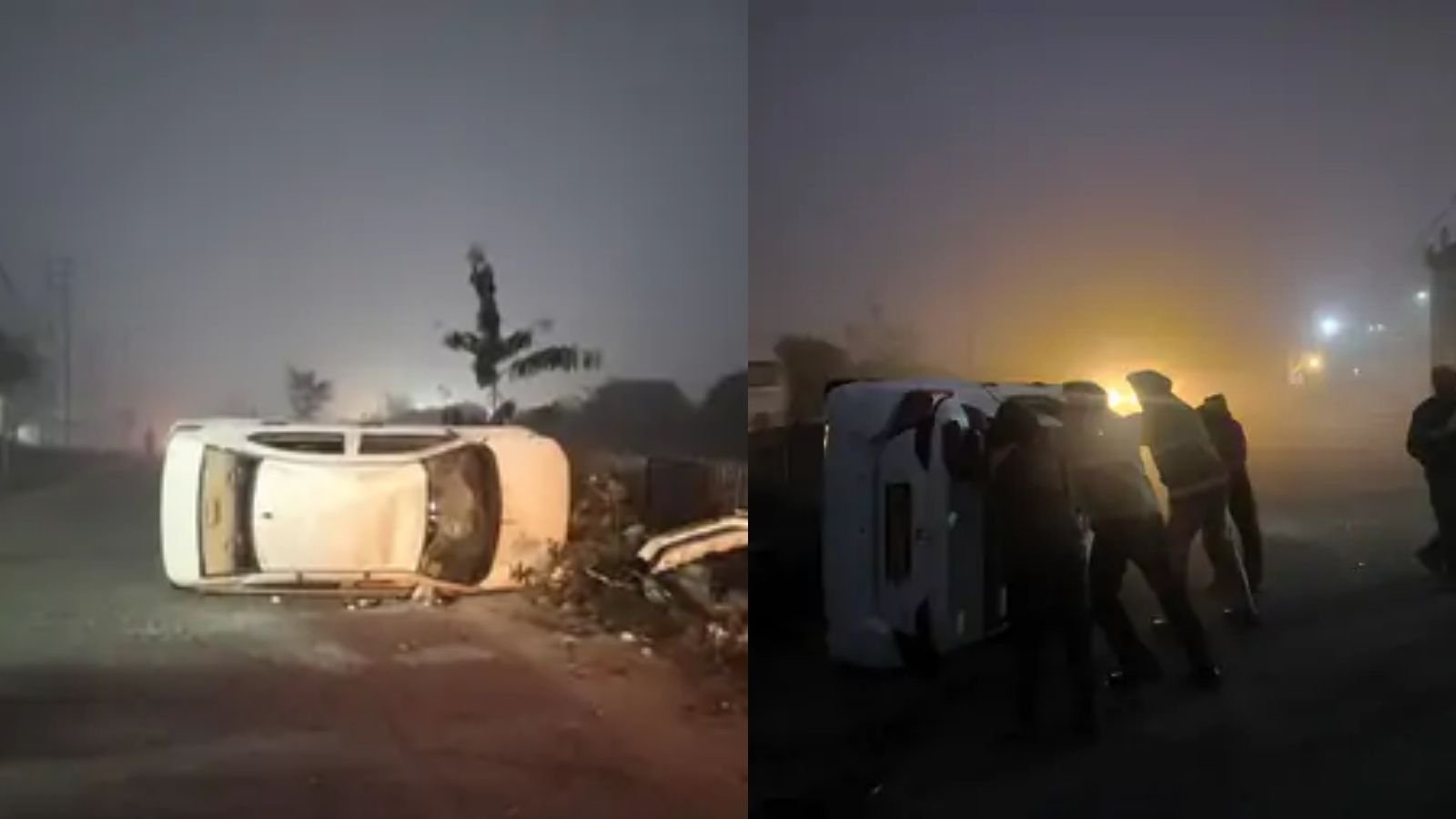 लुधियाना में धुंध का कहर, हाईवे पर कार पलटी; हादसे में 4 लोग जख्मी