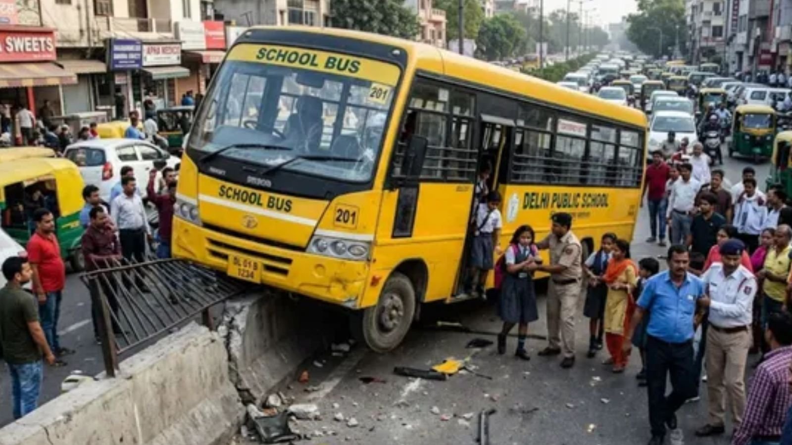 पंजाब में भारी बारिश के बाद धंसी सड़क, बच्चों से भरी स्कूल वैन बाल-बाल बची